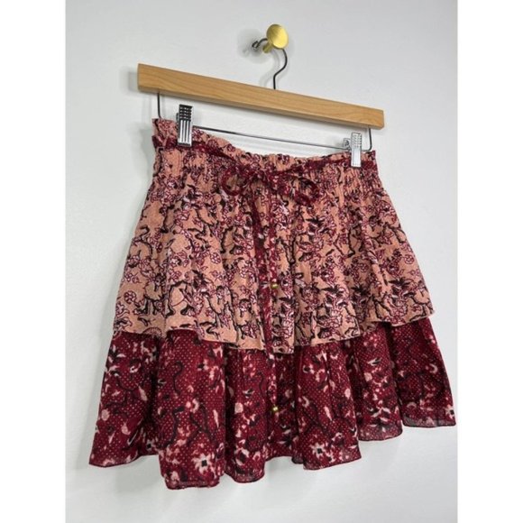 St. Roche Starling Elastic Tie Waist Casual Mini Skirt Women's Berry Size: 2 NWT - Picture 4 of 10